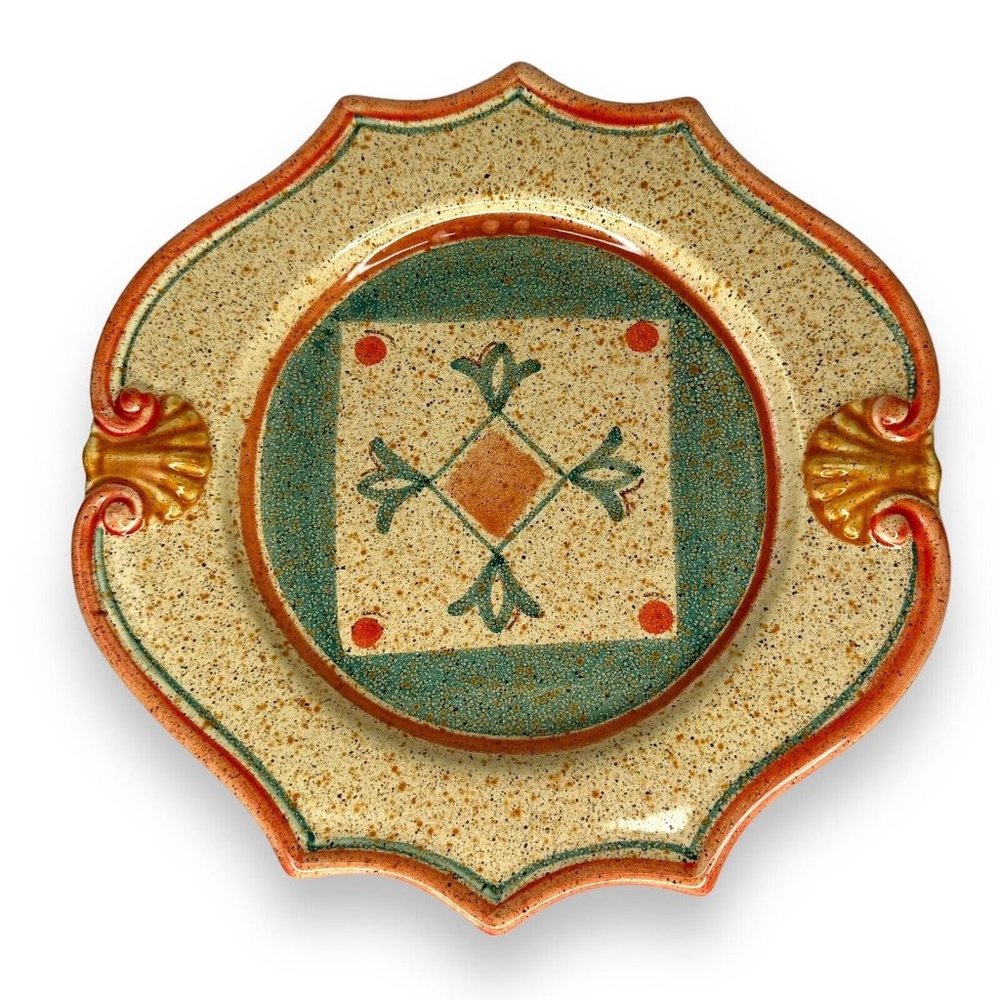 Rustic Hand made & Painted Italian Pottery Plate Tuscan Design 9” • VINTAGE